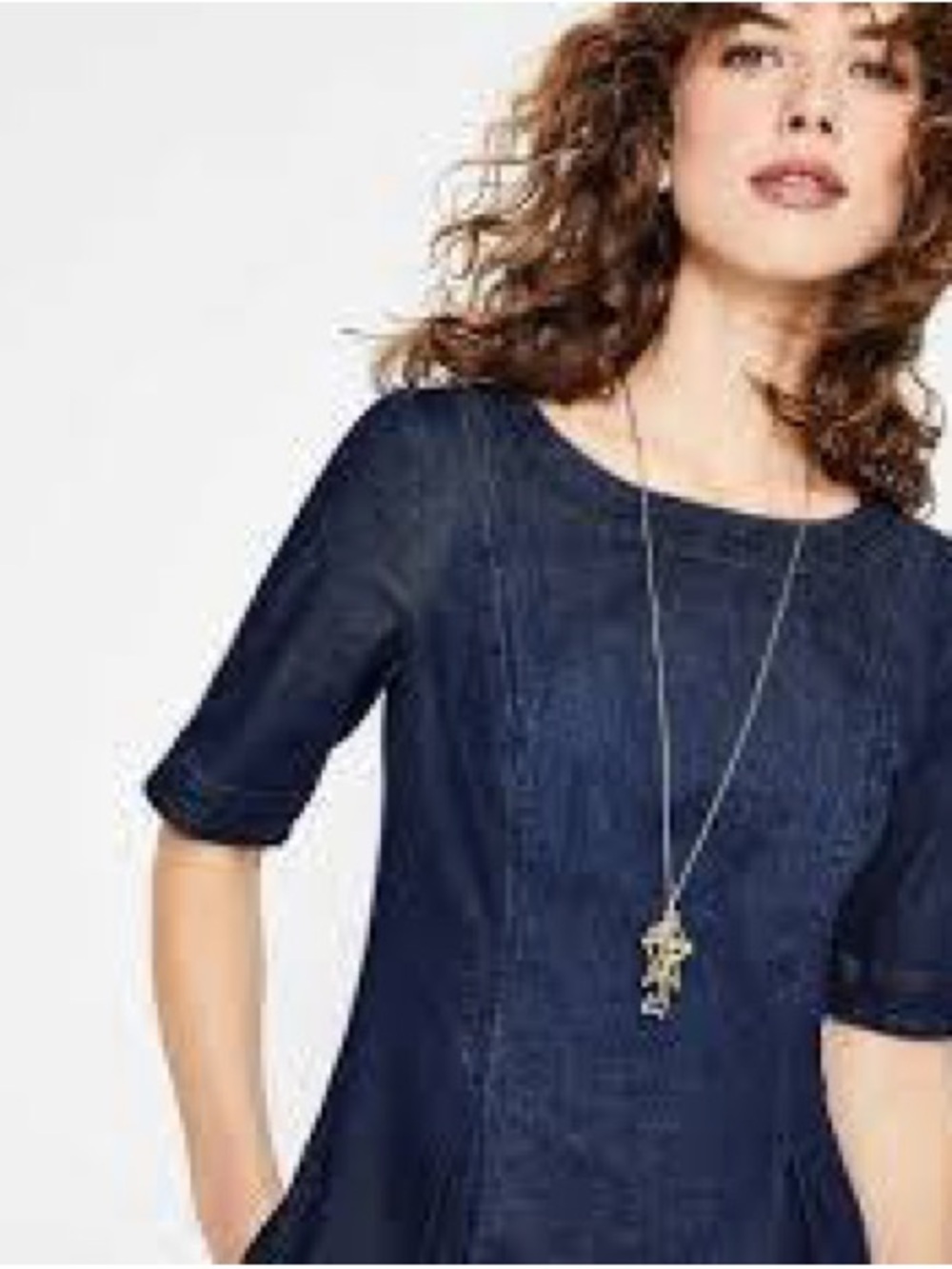 Boden Denim Navy Boatneck Short-Sleeve Shift Dress. 10